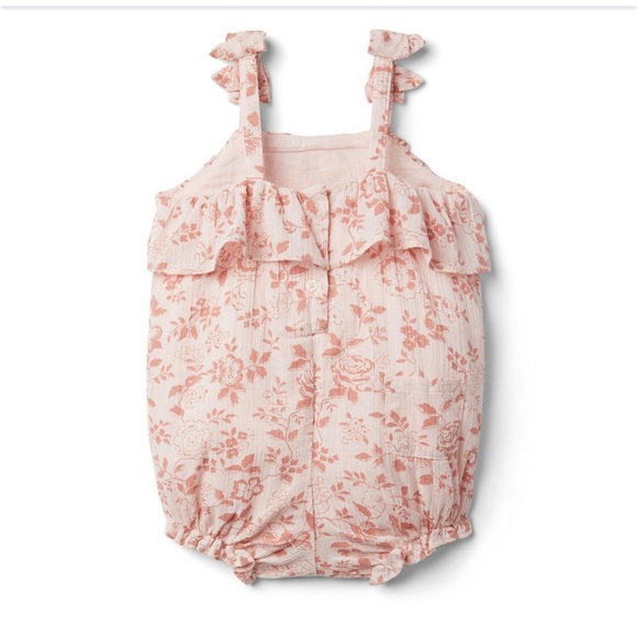 Like new Janie and Jack BABY FLORAL BOW STRAP ROMPER. - Picture 4 of 5